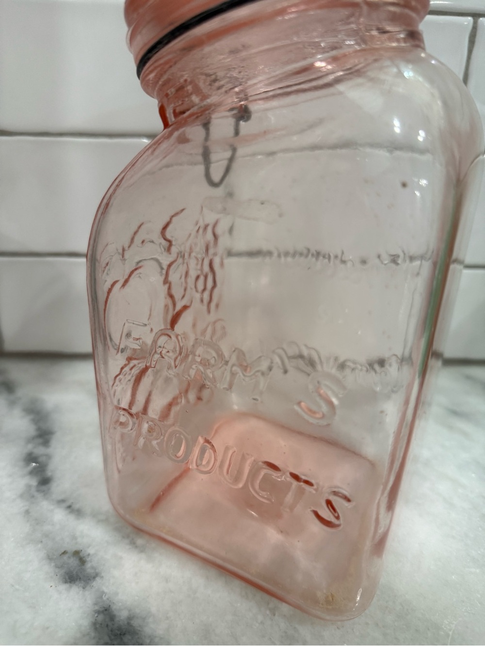 Pink Glass Italian Jar, Bale Wire Slanted Clamp Lid Jar - Picture 6 of 10